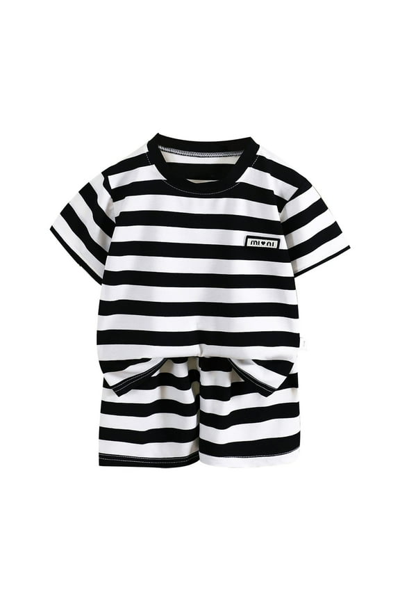 Boys Striped Short Sleeve T Shirt and Shorts Outfits Clothes Set, Sizes 2-3