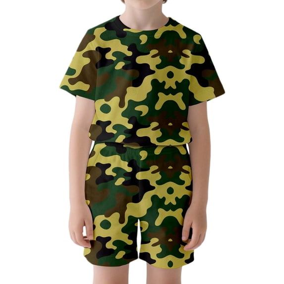 WOYY Boys Outfits Kids Casual Camo Short Sleeve T-Shirt Shorts Set, Sizes 3-13