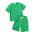thumbnail image 1 of WOYY Boys Summer Outfits Casual Solid Short Sleeve T Shirt Shorts Set, 2-Piece, Sizes 2-13, 1 of 8