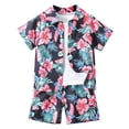 thumbnail image 1 of WOYY Boys Summer Outfits Tropical Print Beach Short Sleeve Button Up Shirt Shorts Set Children's Clothes Sets, Sizes 3-4, 1 of 6
