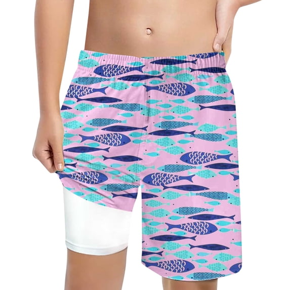 WOYY Boys' Swim Trunks Fish Print Quick Drying Swimming Shorts Bathing Suit, Sizes 14-16