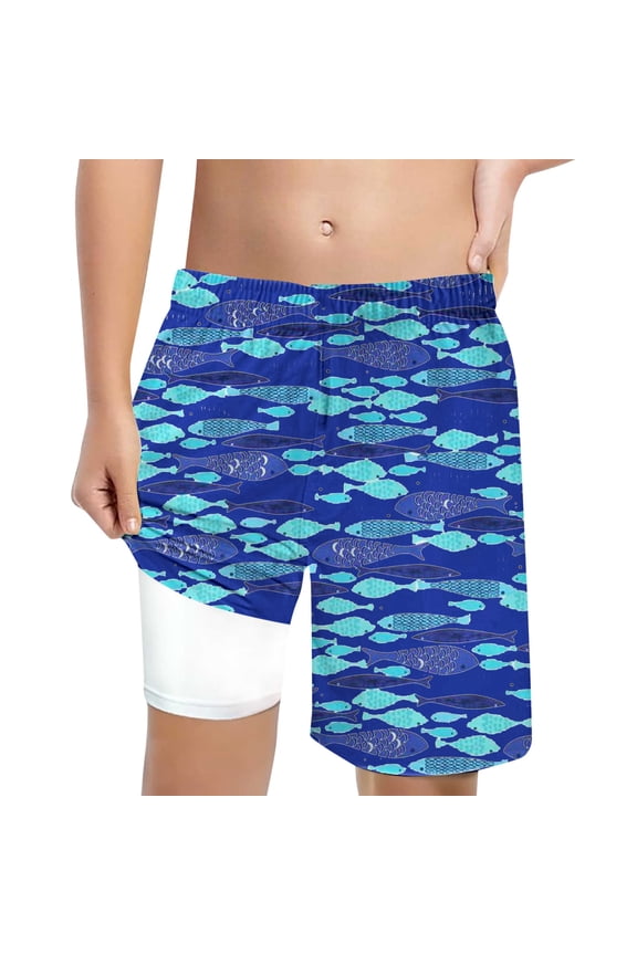 Boys' Swim Trunks Fish Print Quick Drying Swimming Shorts Bathing Suit, Sizes 14-16