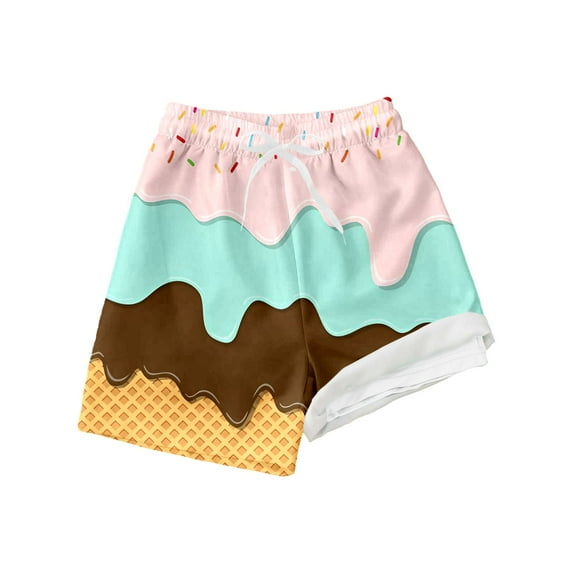WOYY Boys Swim Trunks with Compression Liner Ice-Cream Print Swimming Shorts Swimwear