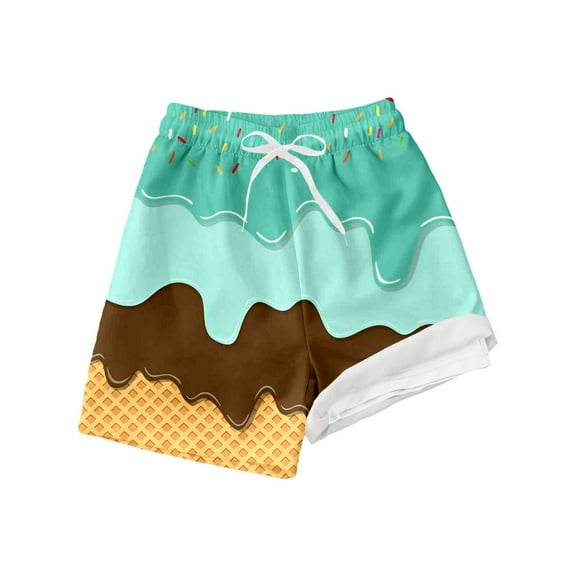 WOYY Boys Swim Trunks with Compression Liner Ice-Cream Print Swimming Shorts Swimwear