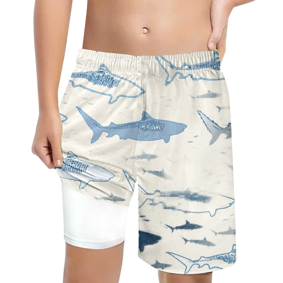 WOYY Boys' Swim Trunks with Compression Liner UPF50+ Board Shorts Bathing Suit, Sizes 10-12