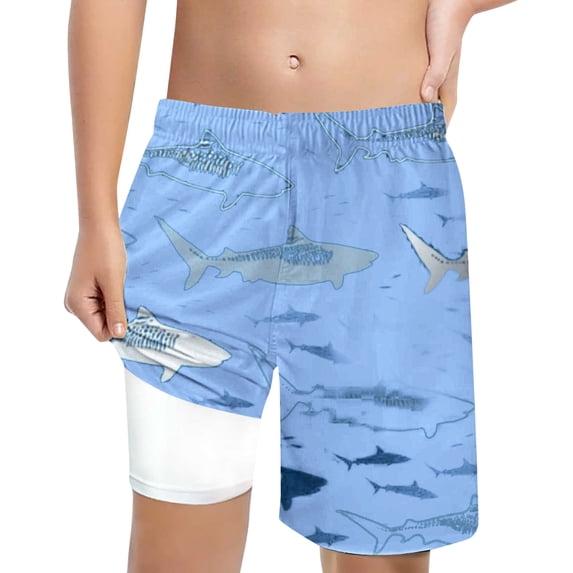 WOYY Boys' Swim Trunks with Compression Liner UPF50+ Board Shorts Bathing Suit, Sizes 7-8