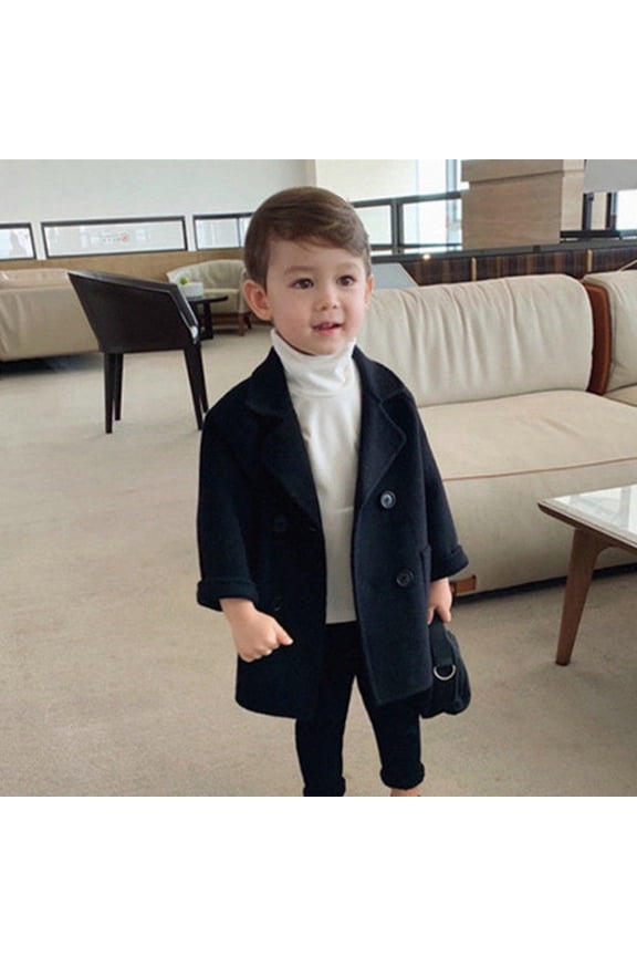 Boys Trench Coat Double Wool Blend Coat Trendy Peacoat Winter Jacket