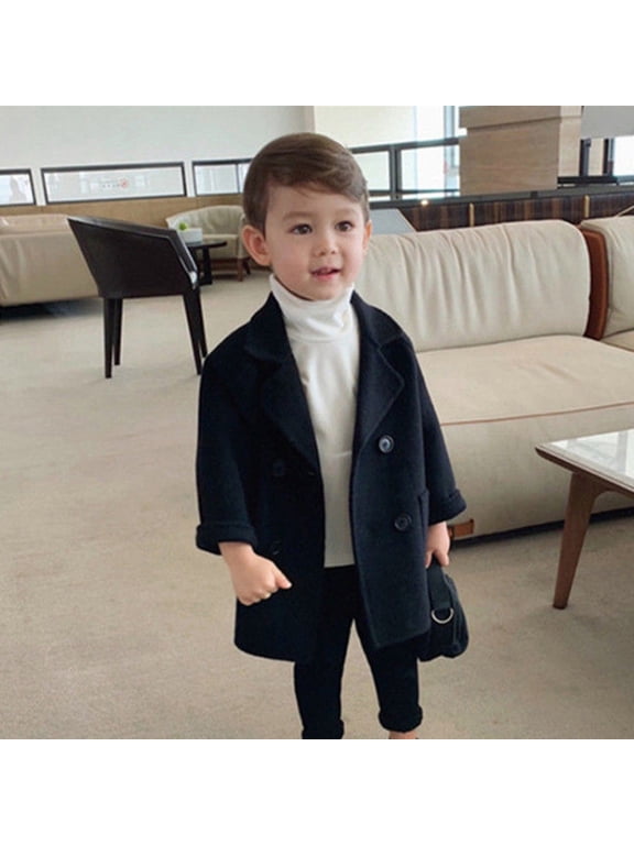 Boys Trench Coat Double Wool Blend Coat Trendy Peacoat Winter Jacket