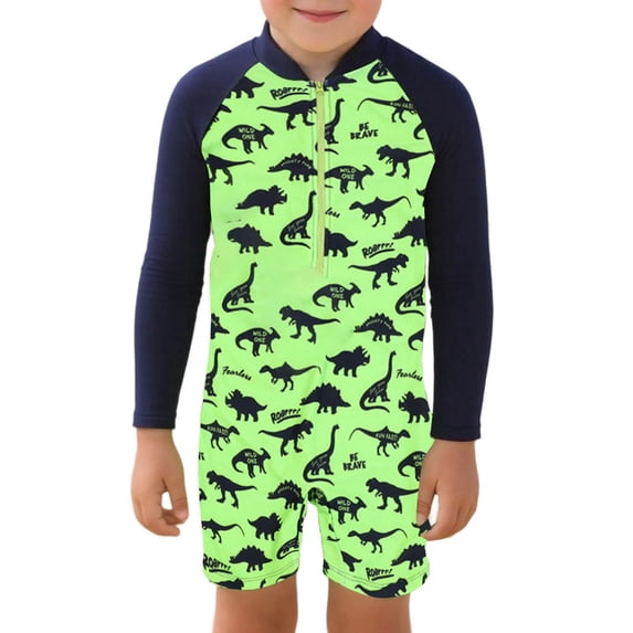 WOYY Boys UPF 50+ Long Sleeve Rash Guard One-Piece Swimsuit Bathing Suit, Sizes 2-3