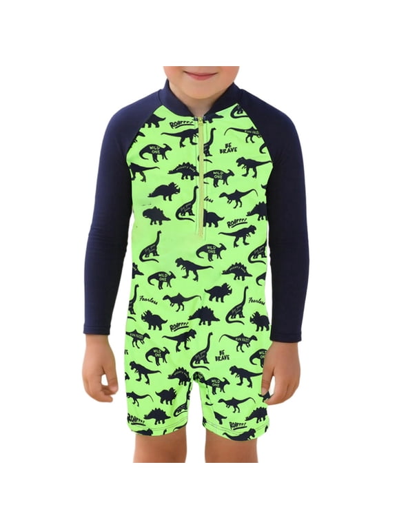 Boys UPF 50+ Long Sleeve Rash Guard One-Piece Swimsuit Bathing Suit, Sizes 9-10
