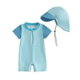 thumbnail image 1 of WOYY Boys UPF 50+ Short Sleeve Rash Guard One-Piece Swimsuit with Hat Sunsuit, Sizes 0-3 Months, 1 of 3