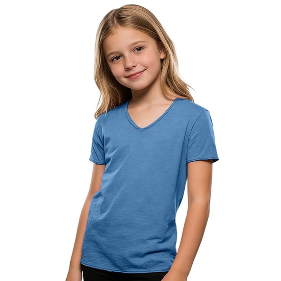 WOYY Boys V Neck Short Sleeve T-Shirt Casual Solid Basic T Shirt Kids Tee, Sizes 2-16
