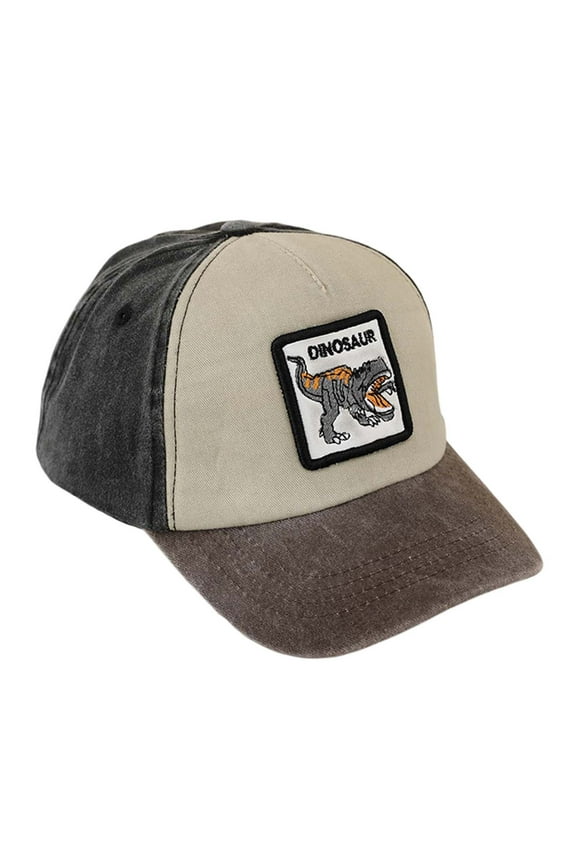 Boys Vintage Baseball Cap Dinosaur Print Adjustable Snapback Hat Color Block Sun Hat