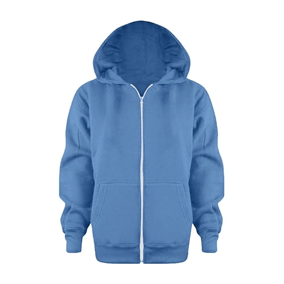 WOYY Boys Zip Up Hoodie Solid Basic Long Sleeve Sweatshirt Jacket with Pockets, Blue, Sizes 3-12
