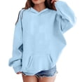 thumbnail image 1 of WOYY Casual Girls Hoodie Solid Color Loose Hooded Sweatshirt Kids Long Sleeve Pullover, 1 of 3