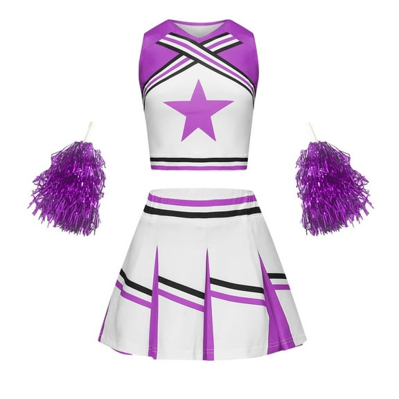 WOYY Cheerleading Outfits for Girls Student Sports Day Cheerleader Clothes Set, Sizes 4-5T