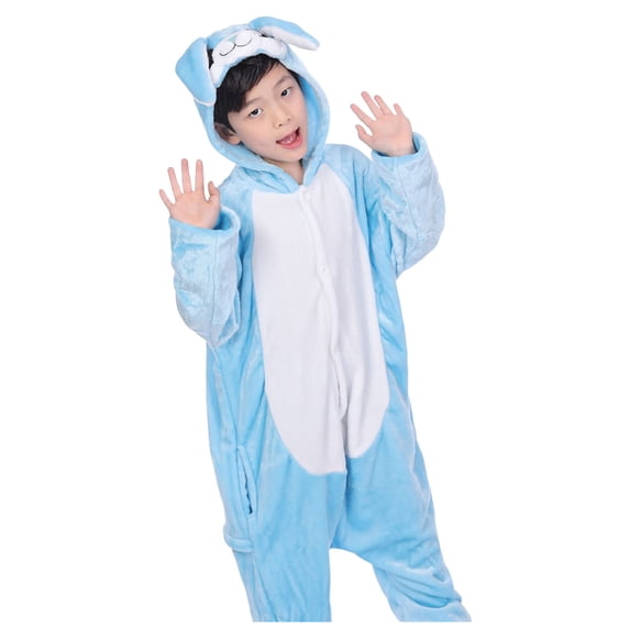 WOYY Children Cartoon Rabbit Onesie Conjoined Pajamas Hooded Jumpsuit, Sizes 7-8