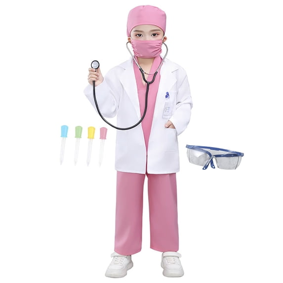 WOYY Children White Lab Coat Kids Dress Up White Coat Performance Clothes Set, Sizes 8-9