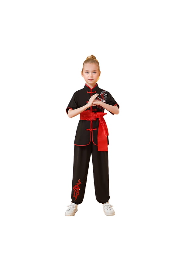 Children's Martial Arts Training Uniform Drum Performance Co_stume Tai Chi Uniform for Kids, Sizes 2-14