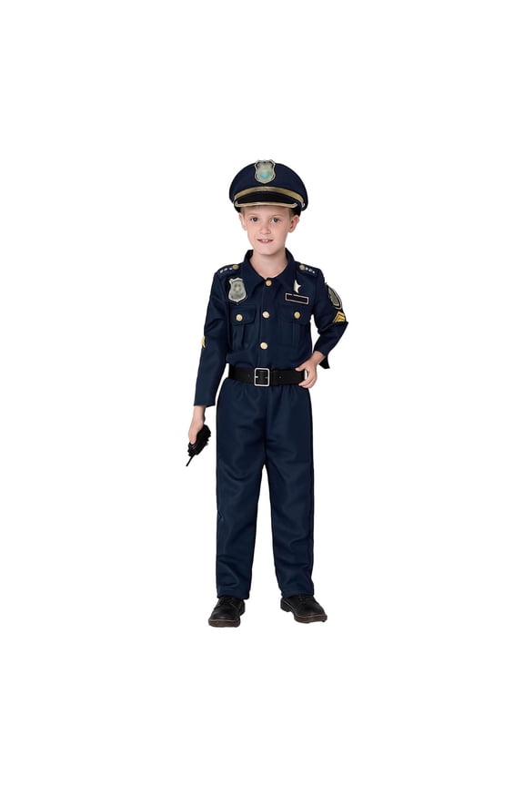 Children's Police Co_stume Set for Boys Role Play Party Outfits with Accessories, Sizes 4-5