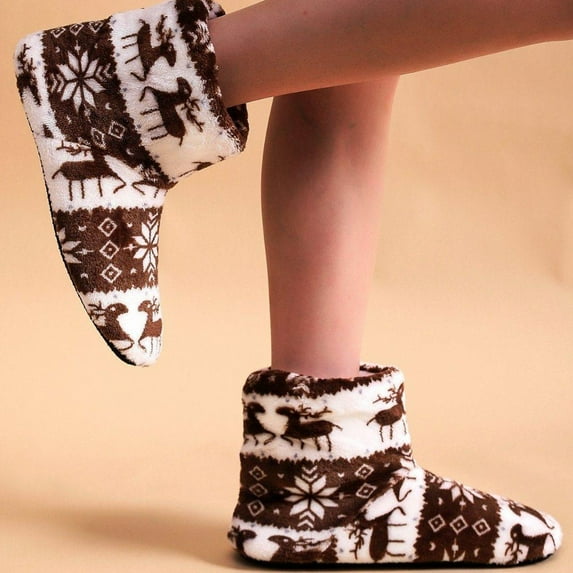 WOYY Christmas Bootie Slippers For Women Winter Warm Slippers Xmas Flat Home Shoes