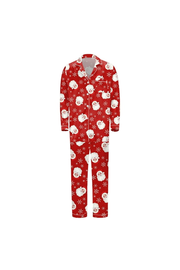 Christmas Family Pajama Sets Silk Long Sleeves Shirt Top Pants Parent Child Pajamas