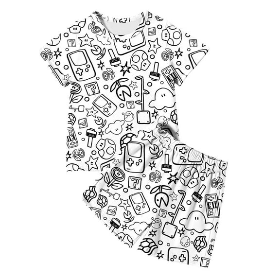 WOYY DIY Coloring Pajamas for Girls Graphic Short Sleeve T Shirt Shorts Set, Sizes 11-12