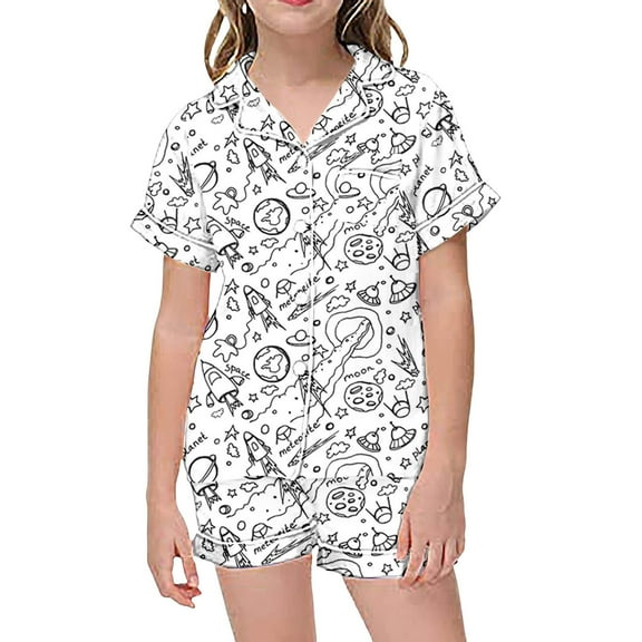 WOYY DIY Hand Painted Pajamas for Girls Coloring Button Down Shirt Shorts Sleepwear Set