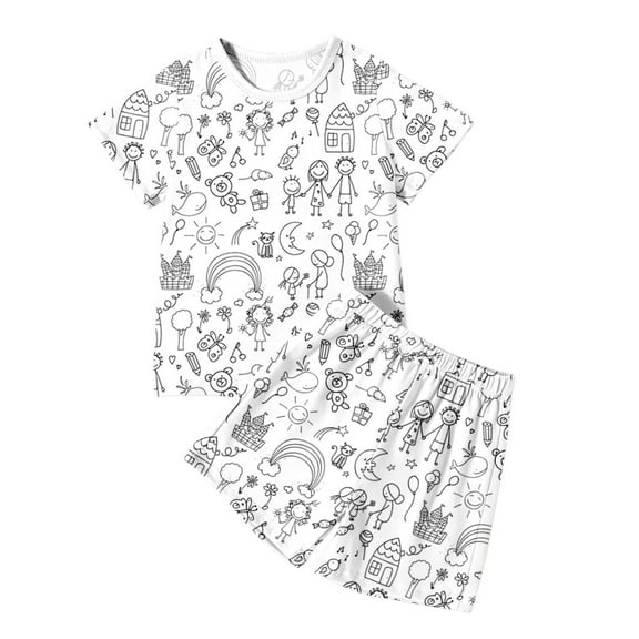 WOYY DIY Hand Painted Pajamas for Kids Coloring Short Sleeve Tshirt Shorts Sleepwear, Sizes 3-4T