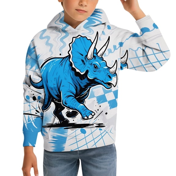 WOYY Dinosaur Hoodie for Boys Long Sleeve Hooded Sweatshirt Kids Casual Graphic Hoodie
