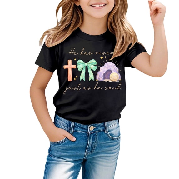 WOYY Easter Graphic Tees for Kids Boys Girls Cute Short Sleeve Crew Neck T-Shirt, Sizes 1-13