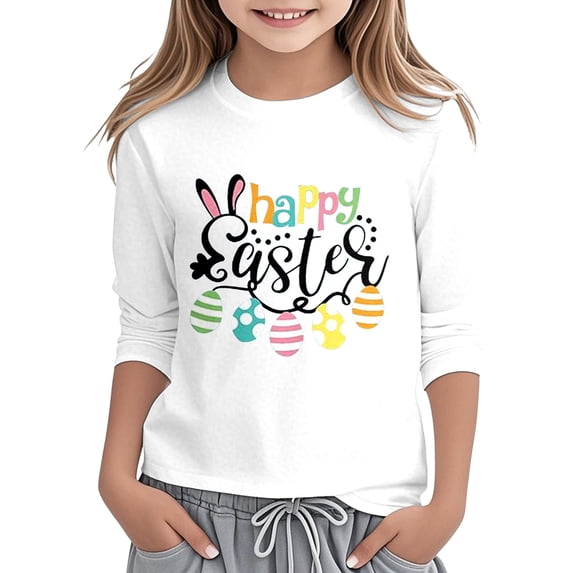 WOYY Easter T-Shirt for Girls Graphic Tee 3/4 Sleeve Round Neck T Shirt Top, Sizes 3-14