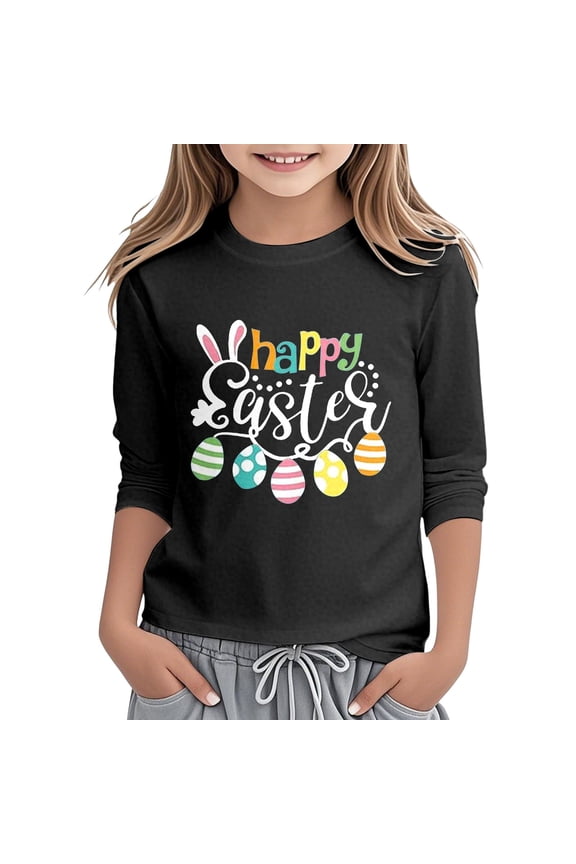 Easter T-Shirt for Girls Graphic Tee 3/4 Sleeve Round Neck T Shirt Top, Sizes 3-14