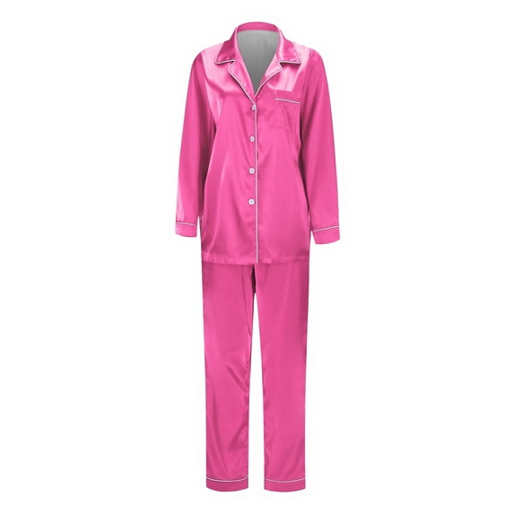 WOYY Family Pajama Set Satin Solid Long Sleeve Shirt Top Pants Sleepwear Jammies