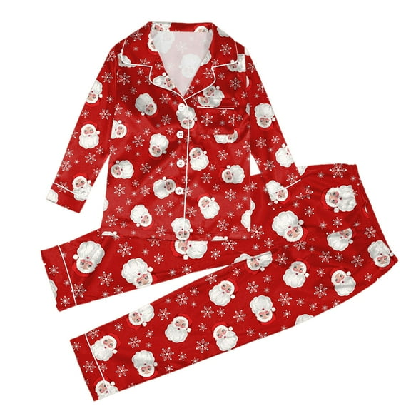WOYY Family Pajamas Silk Long Sleeve Sleep Shirt Pants Sleepwear Outfits Xmas Jammies