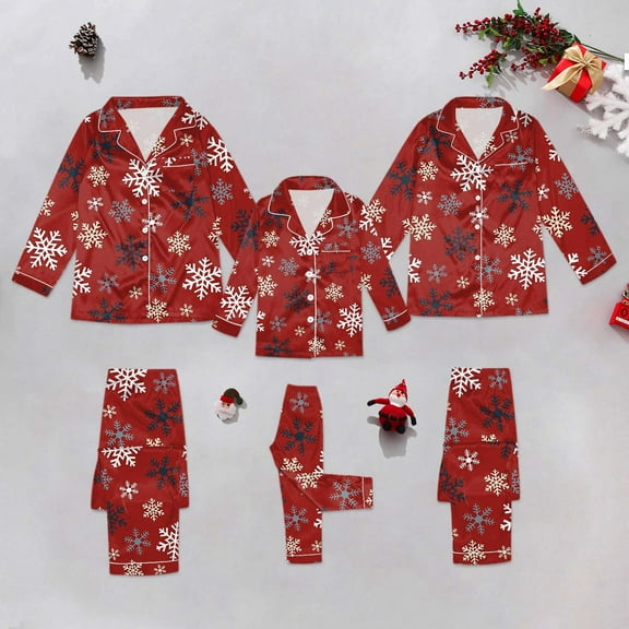 WOYY Family Pajamas Snowflake Print Long Sleeve Top Pants Sleepwear Outfits