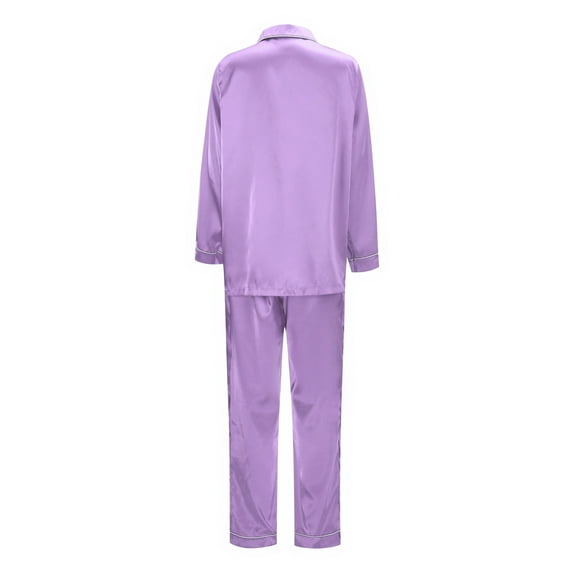 WOYY Family Pajamas satin Solid Long Sleeve Tops + Pants Sleepwear Loungewear