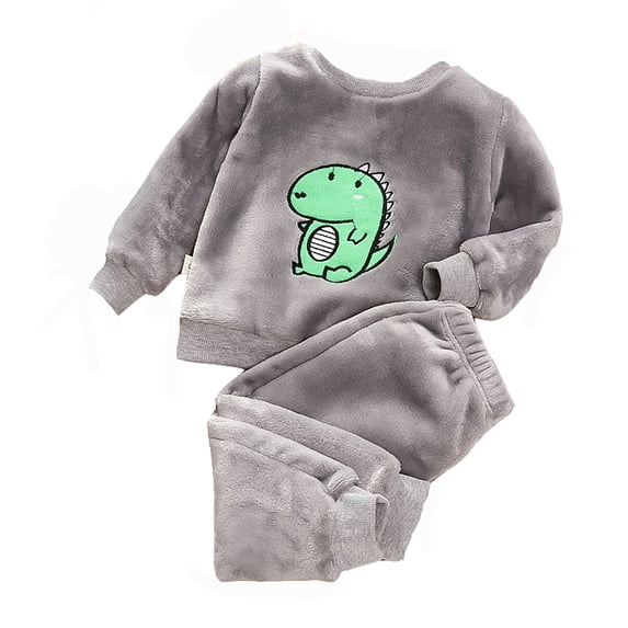 WOYY Flannel Sleepwear Set for Boys Dinosaur Fuzzy Sweatshirt Pants Soft Outfits, Sizes 4-5T