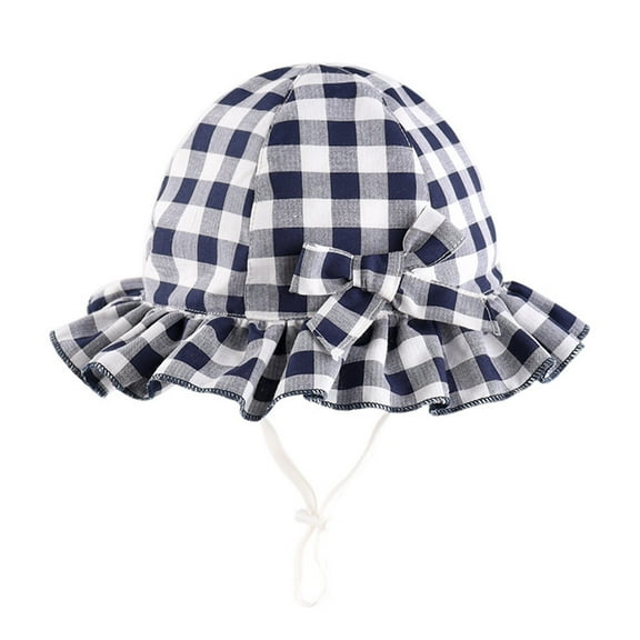 WOYY Girl Cotton Plaid Sun Hat UPF 50+ Adjustable Beach Hat Wide Brim Bucket Hats for Kids