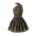 thumbnail image 1 of WOYY Girl Leopard Print Sleeveless Dress One Shoulder Tiered Party Swing Dress, Sizes 7-12, 1 of 8