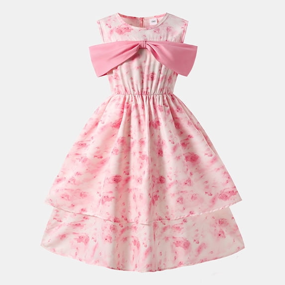 WOYY Girl Sleeveless Floral Bow Princess Dress Birthday Party Prom Dress, Sizes 7-12