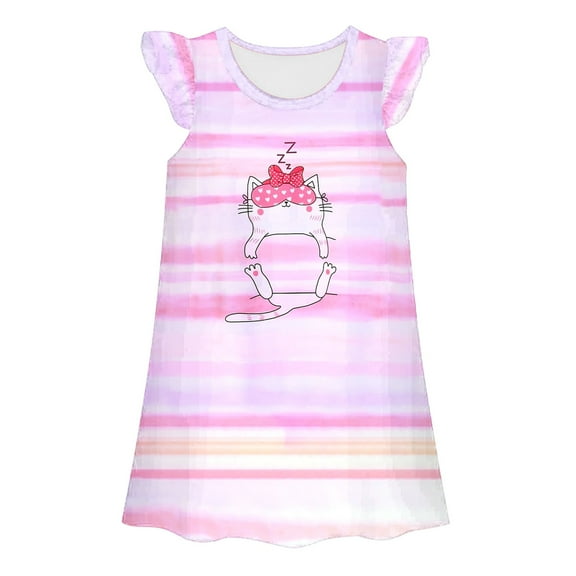 WOYY Girl Sleeveless Loose Fit Nightgown Sleepwear Nightdress for Kids, Sizes 3-10