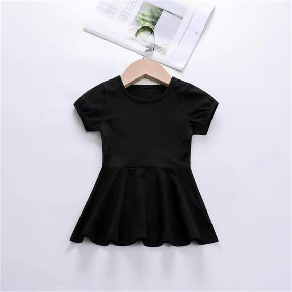 WOYY Girl's Cotton Short Sleeve Play Dress Solid Color Summer Casual Dress, Sizes 12M-5T