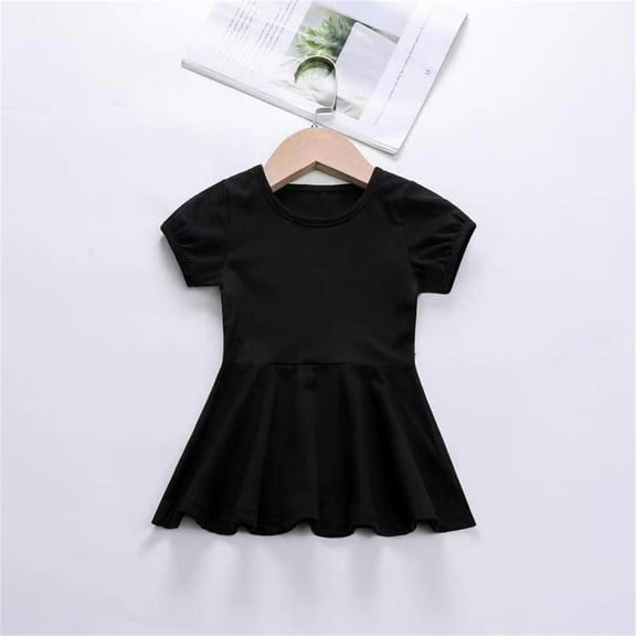WOYY Girl's Cotton Short Sleeve Play Dress Solid Color Summer Casual Dress, Sizes 12M-5T
