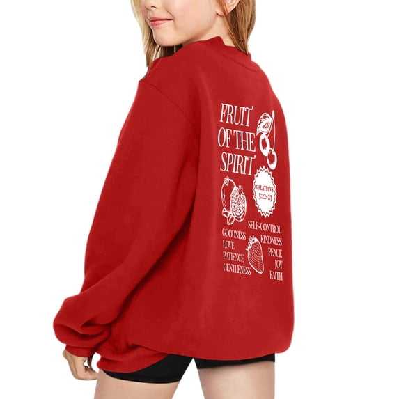 WOYY Girl's Cute Sweatshirt Preppy Graphic Crewneck Long Sleeve Pullover Top, Red, Sizes 3-14