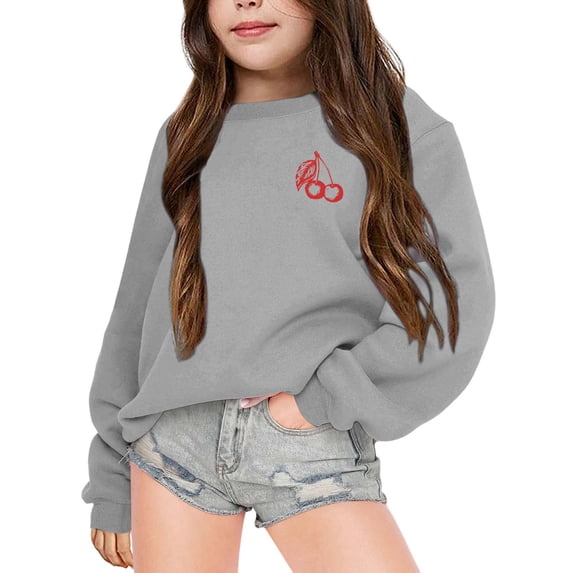 WOYY Girl's Cute Sweatshirt Preppy Graphic Crewneck Long Sleeve Pullover Top, Sizes 3-14
