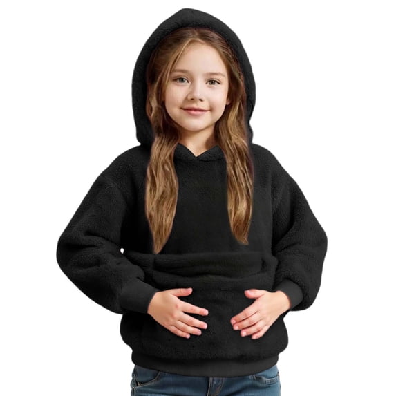 WOYY Toddler Girls Fuzzy Hoodie Pet Big Pocket Soft Hooded Sweatshirt, Sizes 3-4T