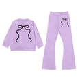 thumbnail image 1 of WOYY Girl's Outfits Bow Print Crew Neck Pullover Sweatshirt and Flared Pants Set Fashion Kids Clothes, Sizes 3-10, 1 of 3