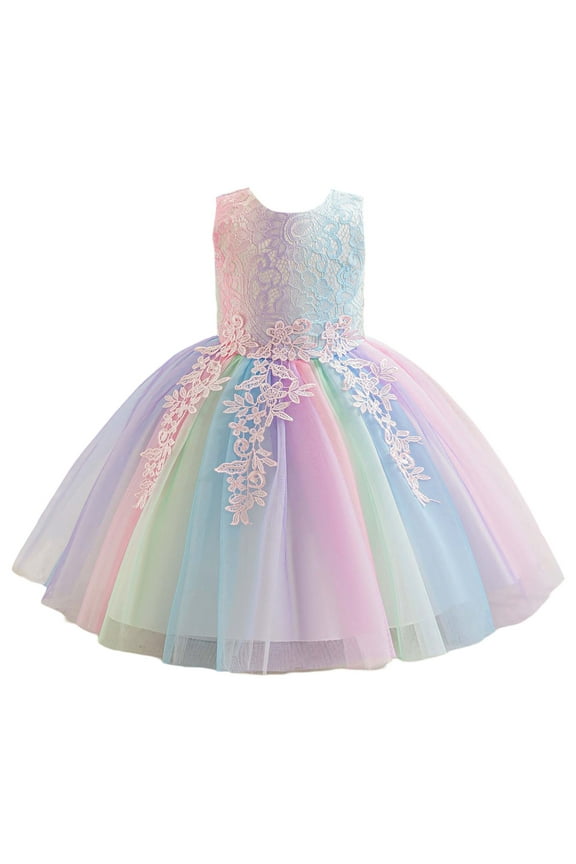 Girl's Sleeveless Rainbow Tulle Princess Dress Birthday Party Wedding Dress, Sizes 3-12