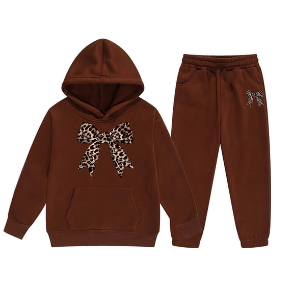 WOYY Girl's Sweatsuit Casual Fleece Bow Hoodie Sweatpants Outfits, Sizes 2-13